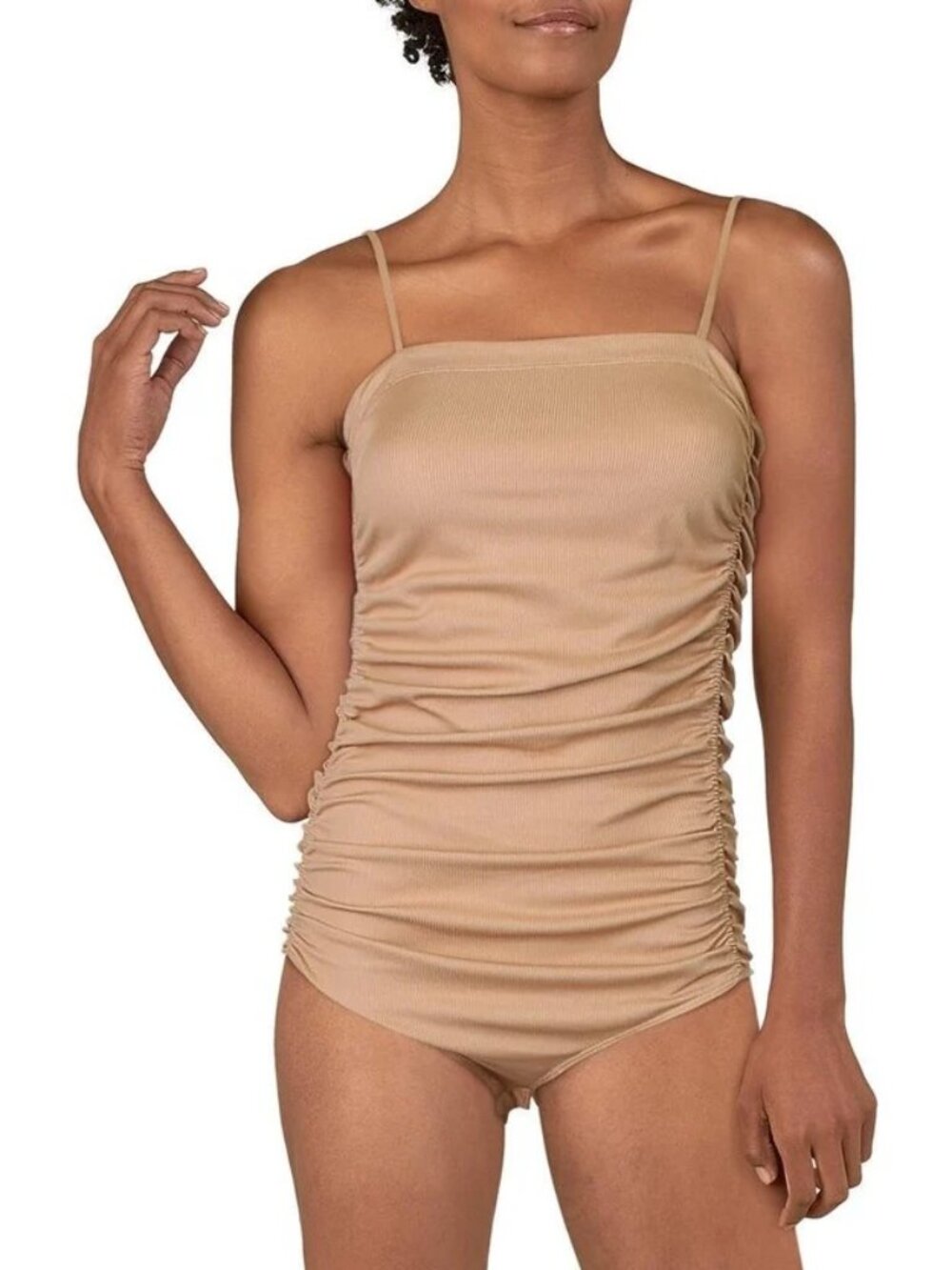 Free People Intimately On Your Side Ribbed Scrunch Cami Crotch Snap Bodysuit S